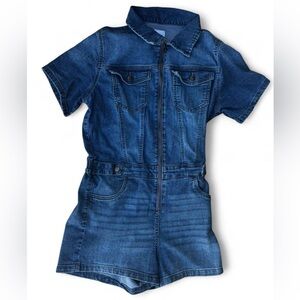 Celebrity Pink Blue Denim Zip Up Romper